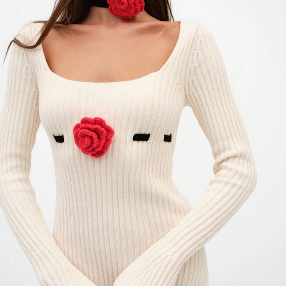 For Love And Lemons Cream Bodycon Sweater Dress with Slit | XS | NWOT - Picture 2 of 14